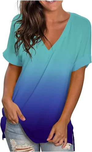DASAYO Womens Tops 2023 Summer Casual T-Shirt Plus Size Fashion Short Sleeve Shirts Blouse Going Out Tunic Ladies Outfits