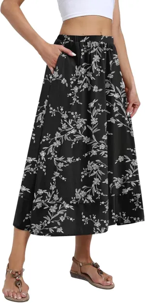 DB MOON Womens Midi Length Skirt 2025 Business Casual Flowy A Line Skirts with Pockets Teacher Outfits