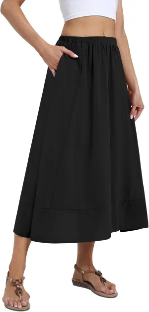 DB MOON Womens Midi Length Skirt 2025 Business Casual Flowy A Line Skirts with Pockets Teacher Outfits