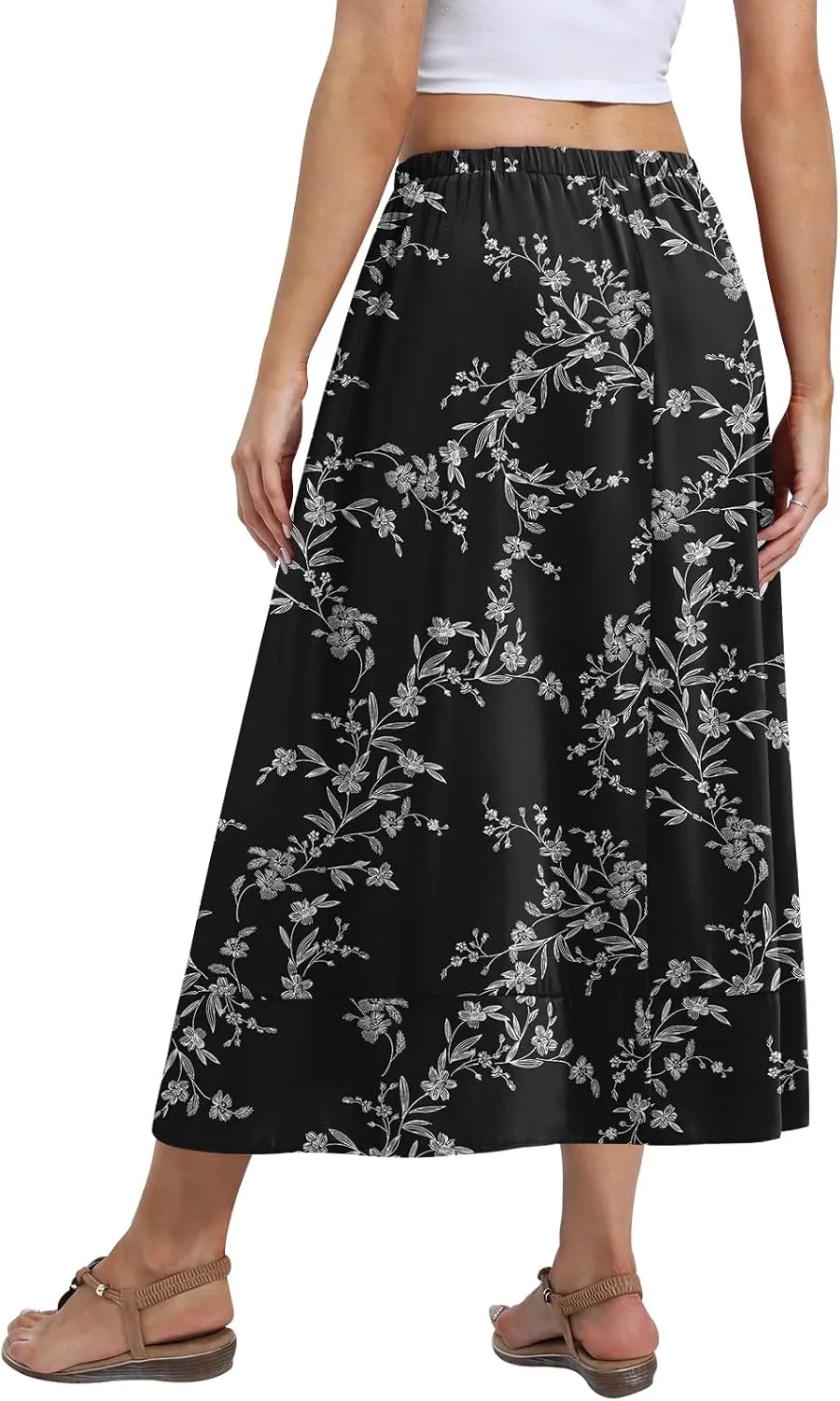 DB MOON Womens Midi Length Skirt 2025 Business Casual Flowy A Line Skirts with Pockets Teacher Outfits