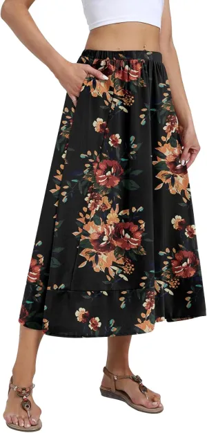 DB MOON Womens Midi Length Skirt 2025 Business Casual Flowy A Line Skirts with Pockets Teacher Outfits