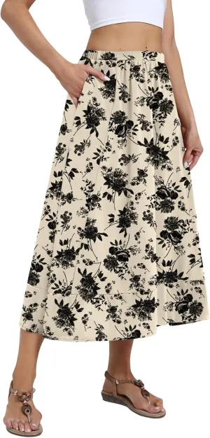 DB MOON Womens Midi Length Skirt 2025 Business Casual Flowy A Line Skirts with Pockets Teacher Outfits