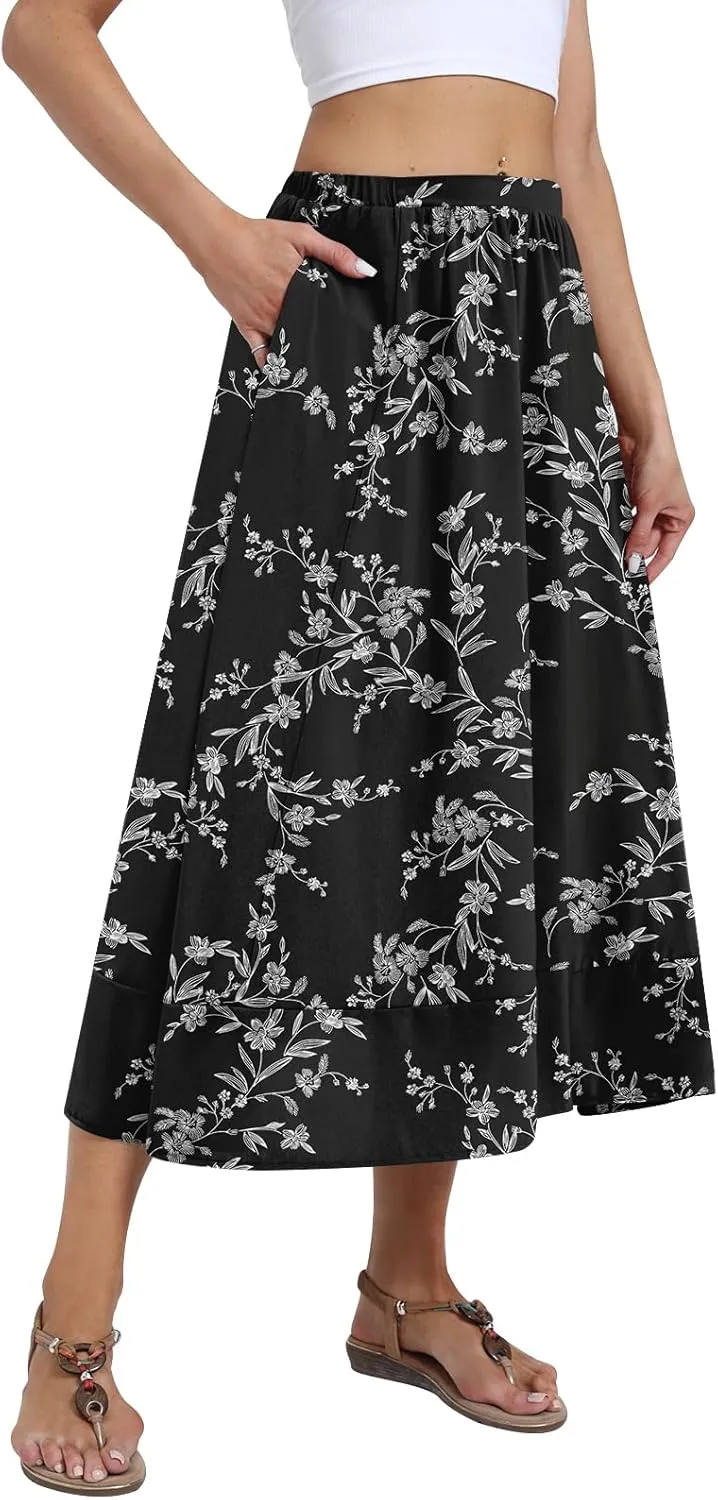 DB MOON Womens Midi Length Skirt 2025 Business Casual Flowy A Line Skirts with Pockets Teacher Outfits