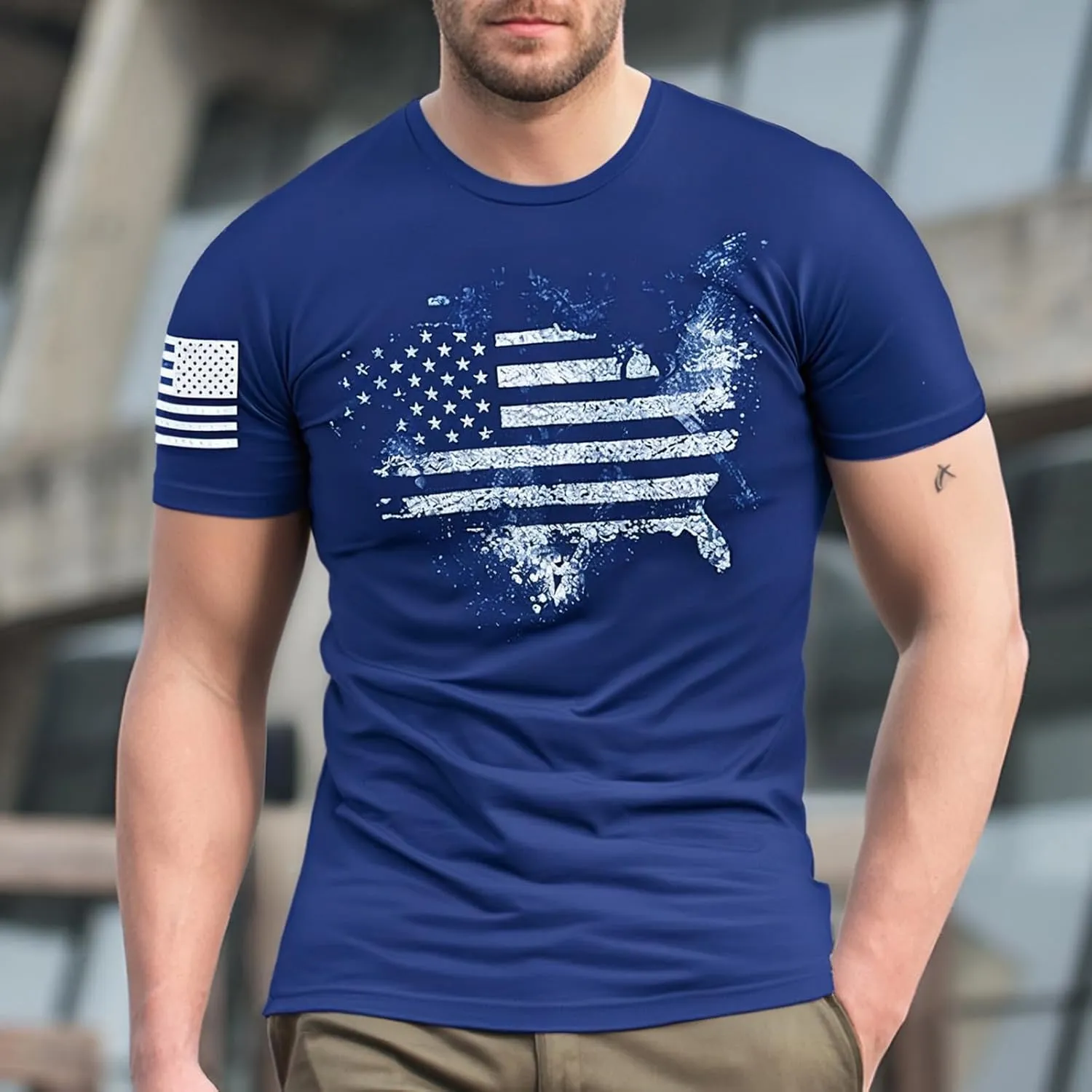 Distressed USA Flag T Shirts for Men American Patriotic Short Sleeve Regular Fit Tees 4th of July Summer Workout Tops