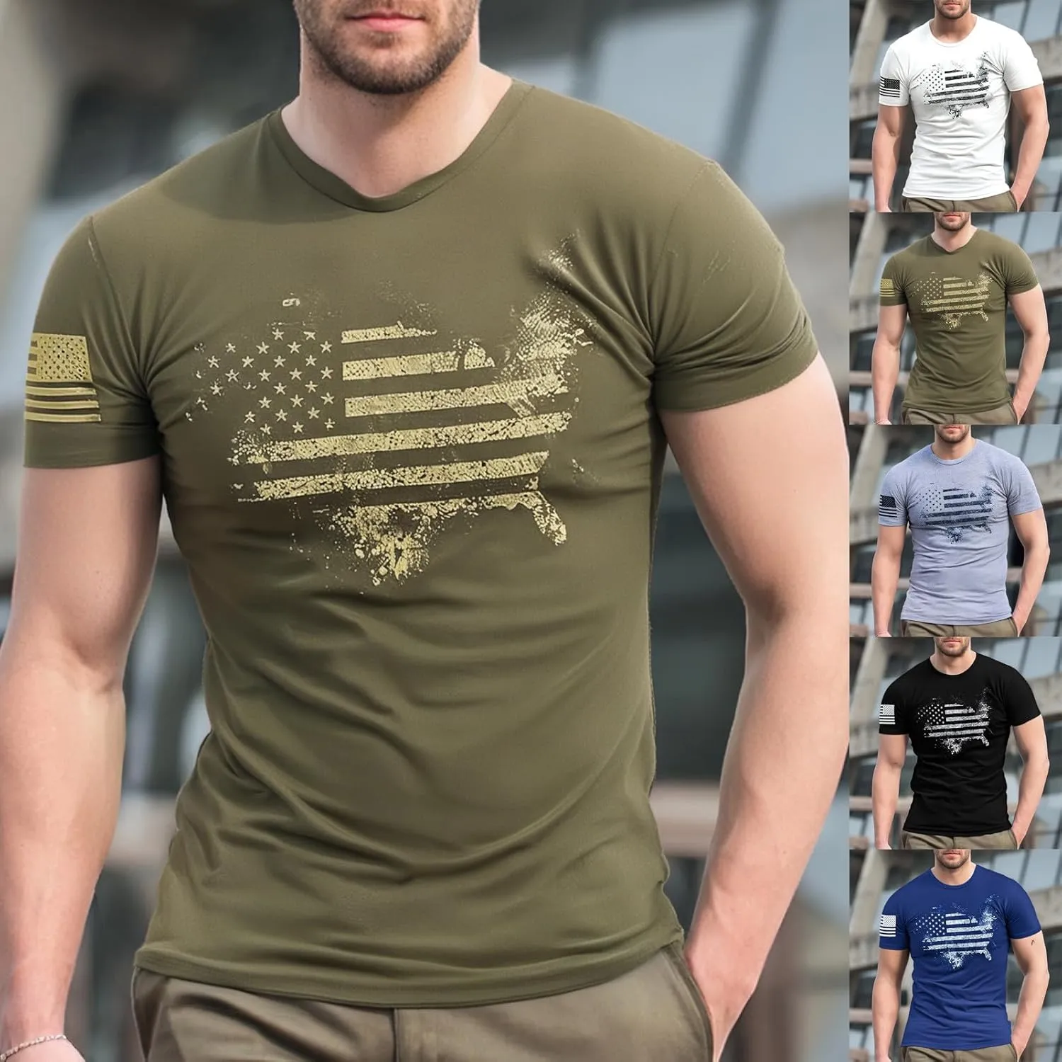 Distressed USA Flag T Shirts for Men American Patriotic Short Sleeve Regular Fit Tees 4th of July Summer Workout Tops