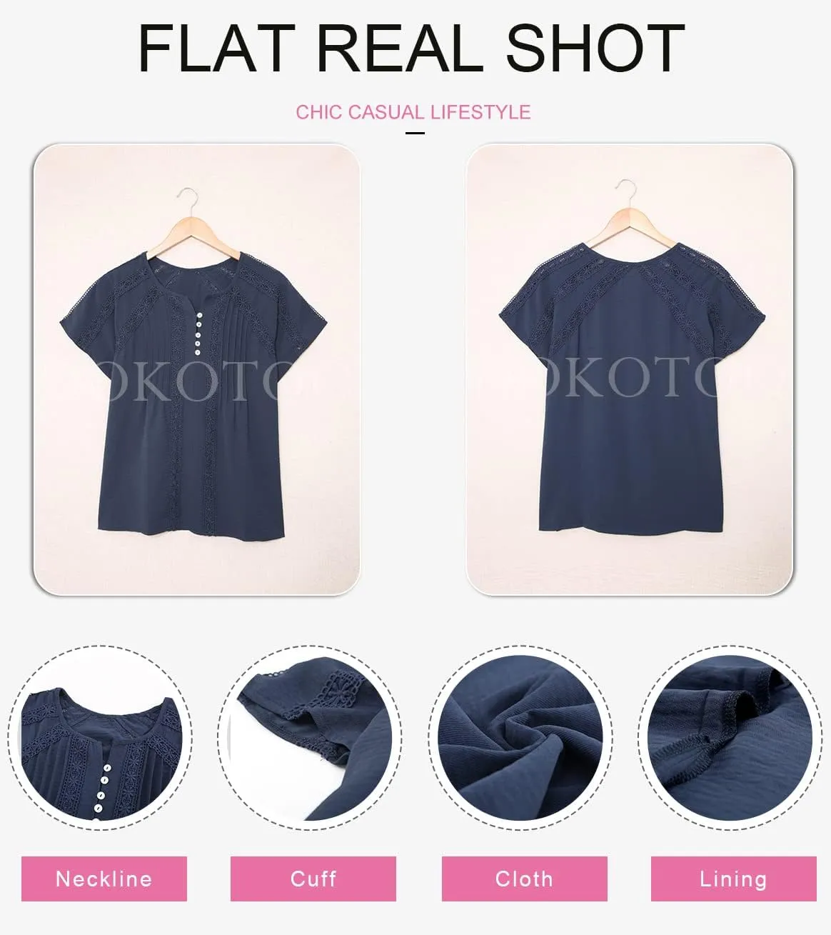 Dokotoo Women's V Neck Lace Crochet Eyelet Tops Short Sleeve Casual Shirts Blouses