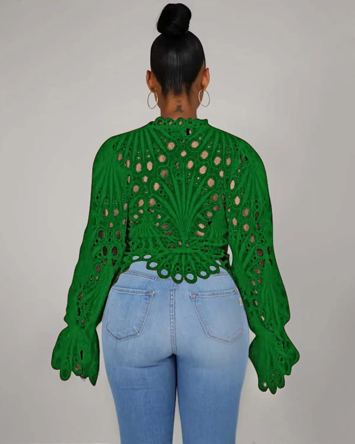 Doweha Women’s Sexy Ruffle Long Sleeve Summer Lace Tops 2025 Puff Flare Shirt V Neck Hollow Out Button Down Tunic Blouses