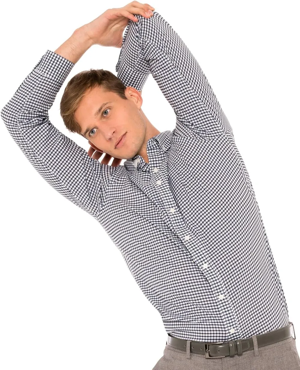 Dry Fit Button Down Shirts for Men - Performance Slim Fit Casual Shirts - Plaid