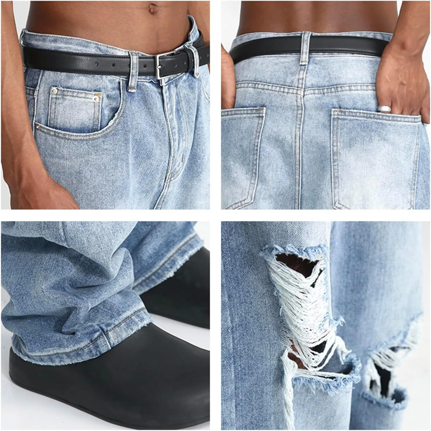 EMMIOL Mens Baggy Jeans Ripped Loose Wide Leg Distressed Jeans Pants Casual Denim Skater Y2k Vintage Streetwear 90s