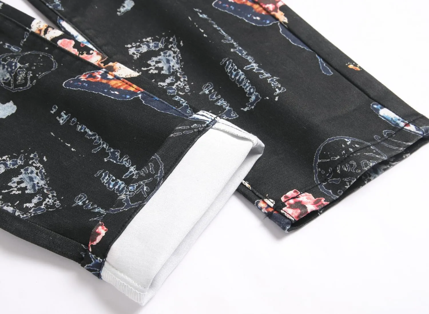Enrica Men's Casual Printed Jeans Skinny Denim Pants