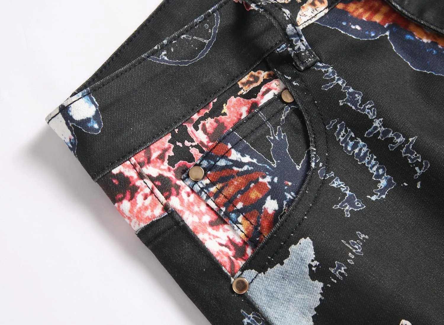 Enrica Men's Casual Printed Jeans Skinny Denim Pants