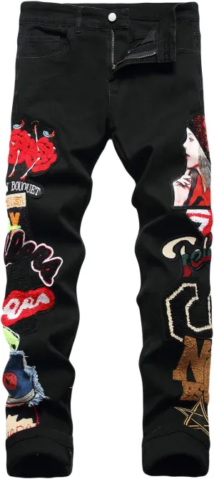 Enrica Men's Ripped Straight Slim Moto Biker Jeans