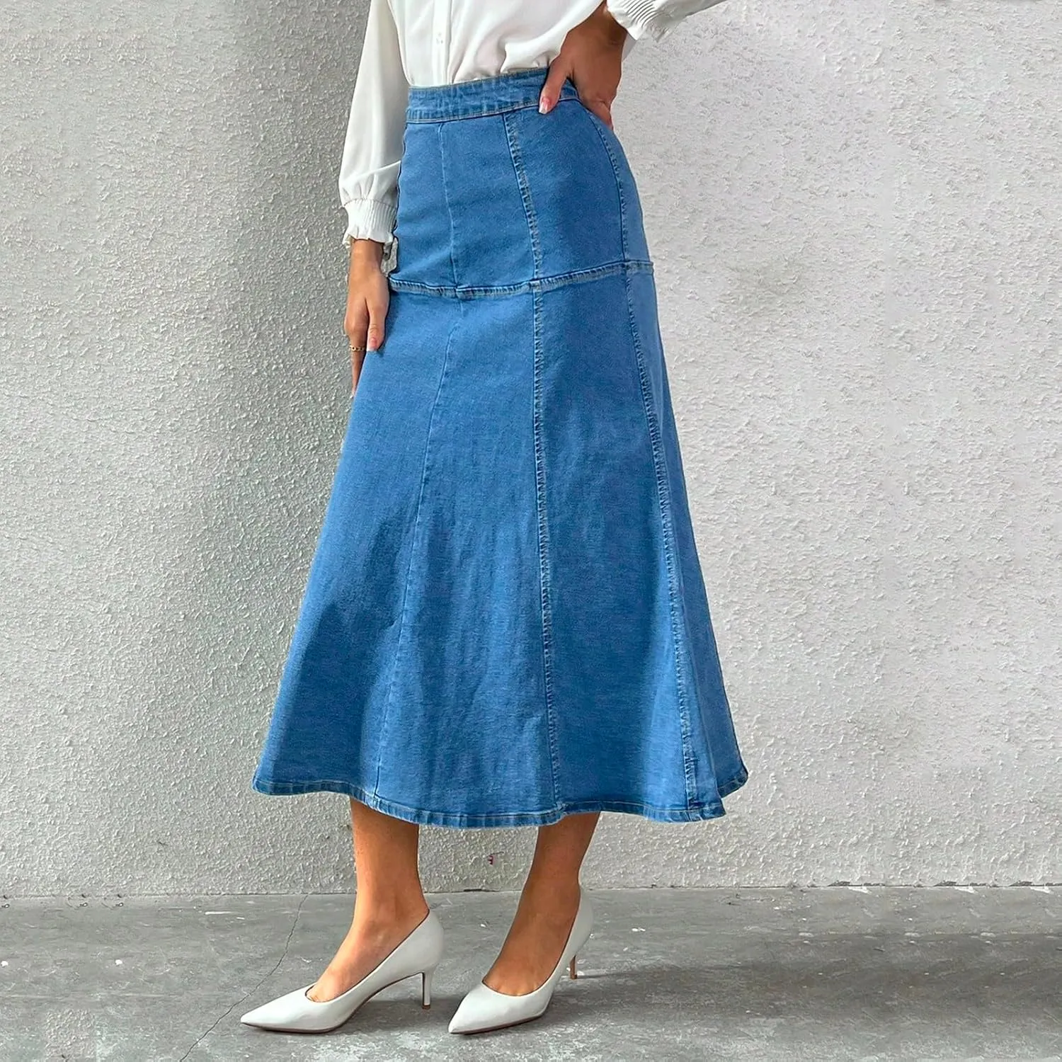 fanmpghleoo Long Jean Skirt for Women Denim Sexy Curvy High Waisted Pencil Skirts Stretchy Back Slit Fishtail Midi Skirts