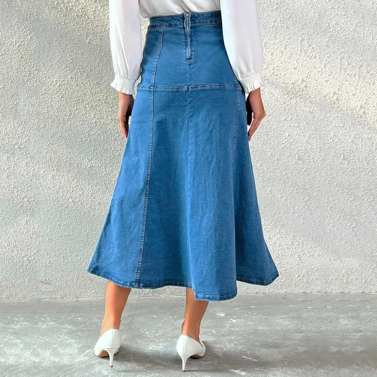 fanmpghleoo Long Jean Skirt for Women Denim Sexy Curvy High Waisted Pencil Skirts Stretchy Back Slit Fishtail Midi Skirts