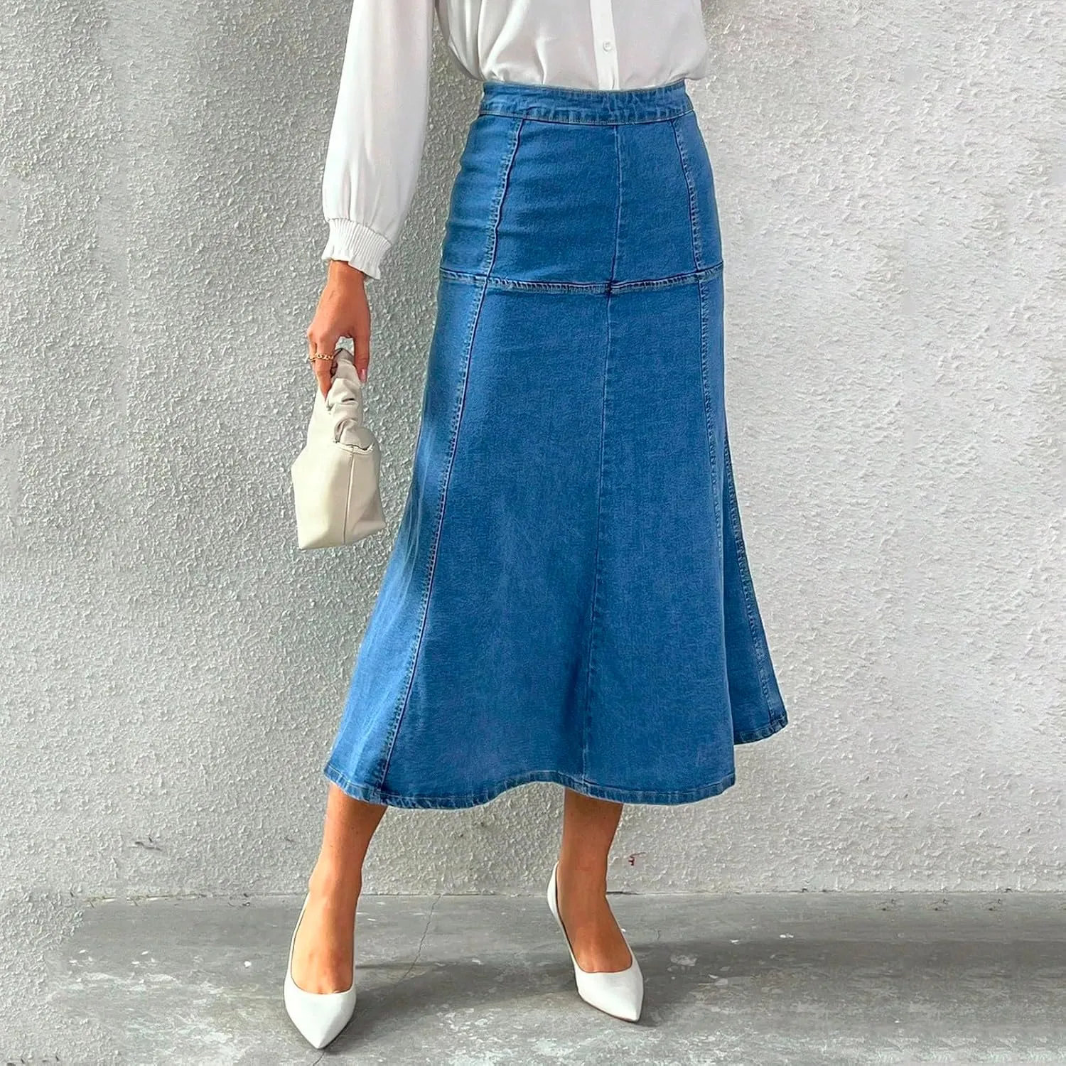 fanmpghleoo Long Jean Skirt for Women Denim Sexy Curvy High Waisted Pencil Skirts Stretchy Back Slit Fishtail Midi Skirts