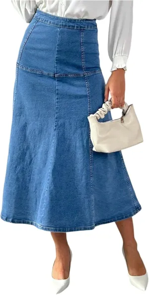 fanmpghleoo Long Jean Skirt for Women Denim Sexy Curvy High Waisted Pencil Skirts Stretchy Back Slit Fishtail Midi Skirts