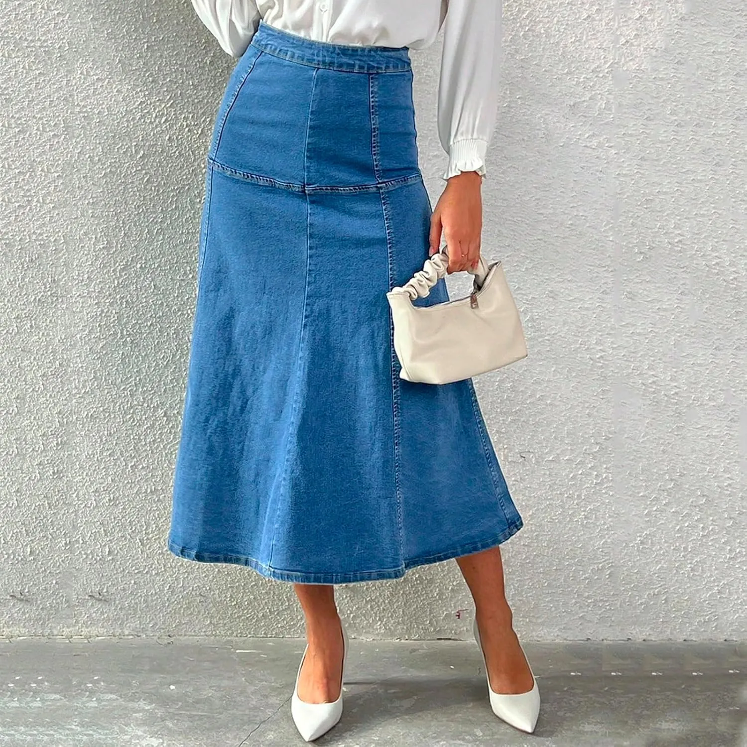 fanmpghleoo Long Jean Skirt for Women Denim Sexy Curvy High Waisted Pencil Skirts Stretchy Back Slit Fishtail Midi Skirts