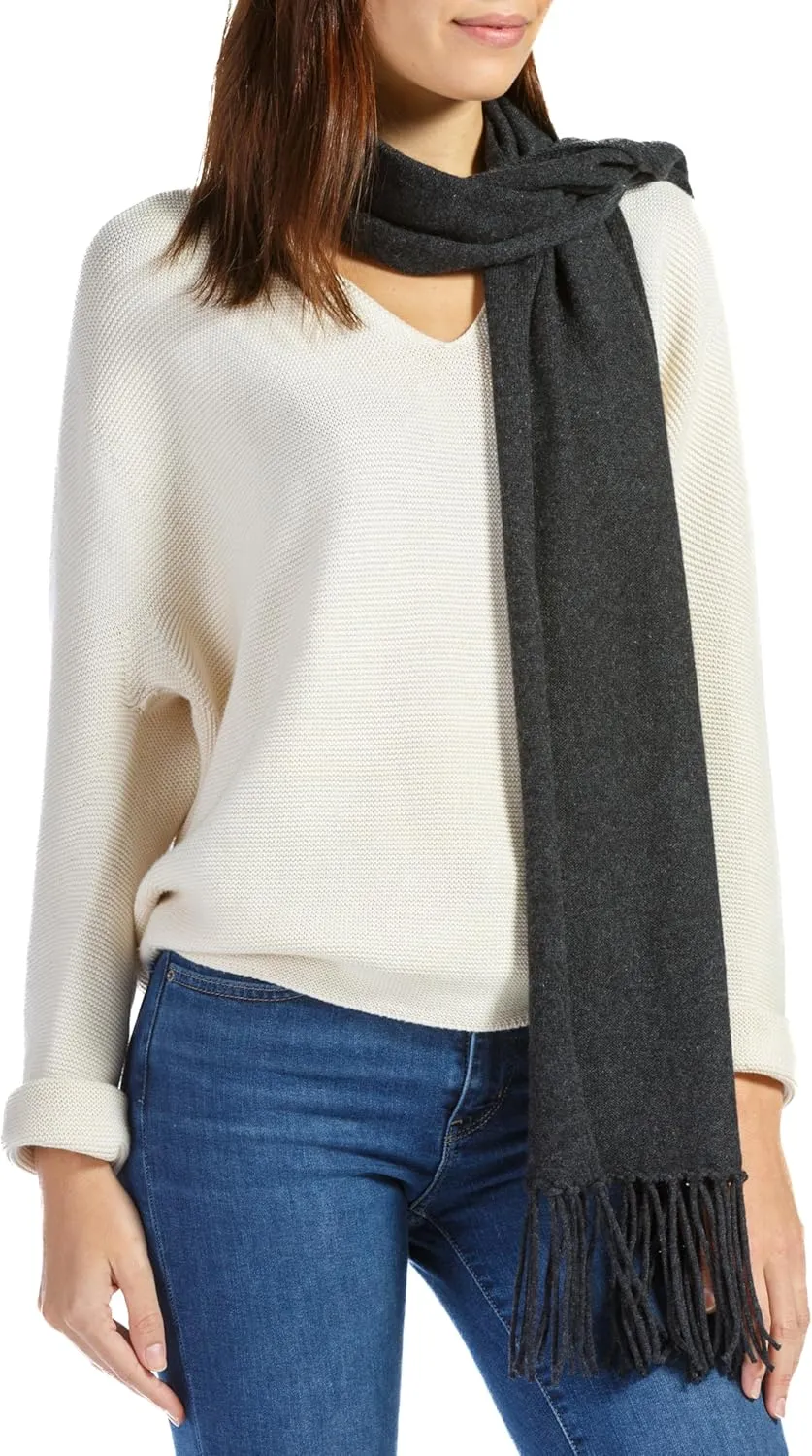 Fishers Finery Women's 100% Pure Cashmere Knit Scarf with Fringe Detail; with Black Label Box