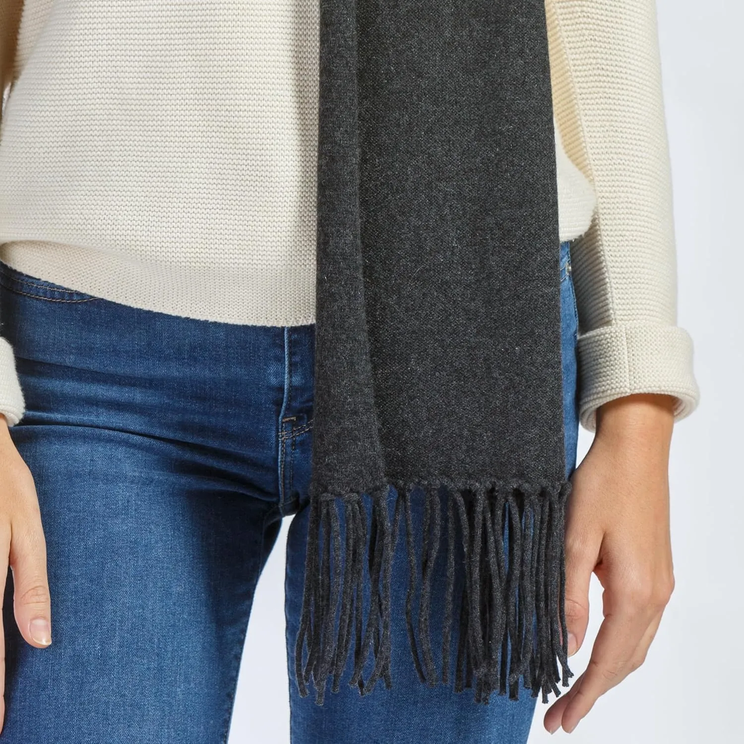Fishers Finery Women's 100% Pure Cashmere Knit Scarf with Fringe Detail; with Black Label Box