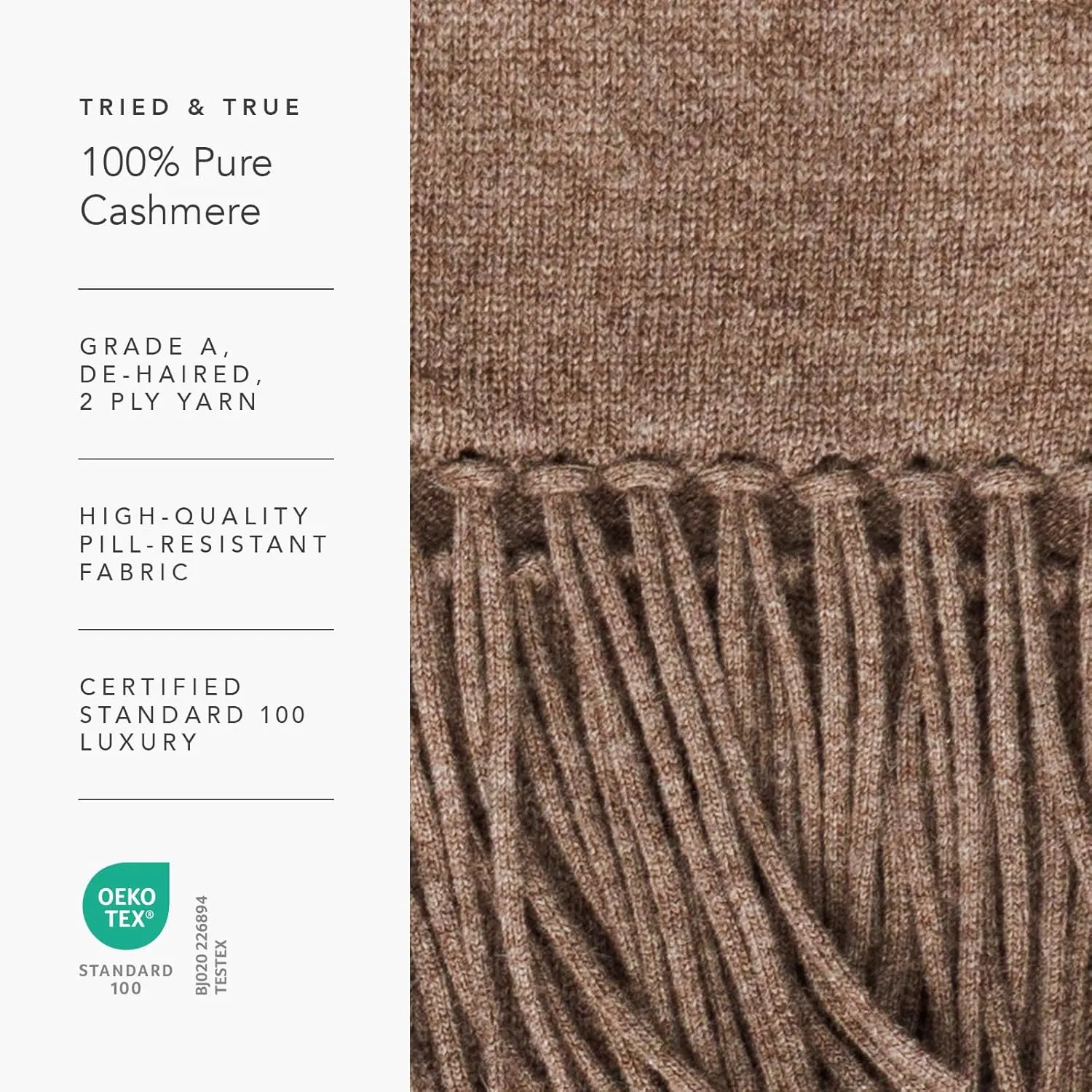Fishers Finery Women's 100% Pure Cashmere Knit Scarf with Fringe Detail; with Black Label Box