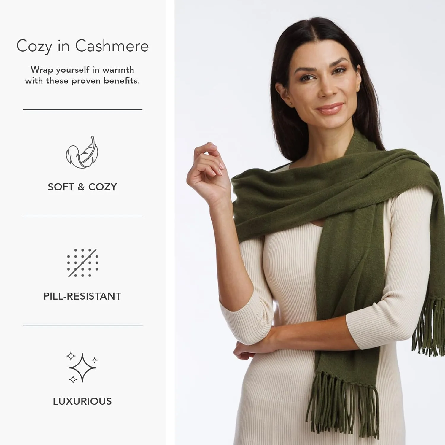 Fishers Finery Women's 100% Pure Cashmere Knit Scarf with Fringe Detail; with Black Label Box