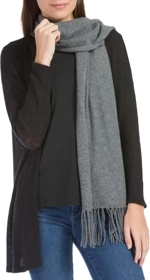 Fishers Finery Women's 100% Pure Cashmere Knit Scarf with Fringe Detail; with Black Label Box