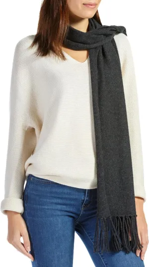 Fishers Finery Women's 100% Pure Cashmere Knit Scarf with Fringe Detail; with Black Label Box