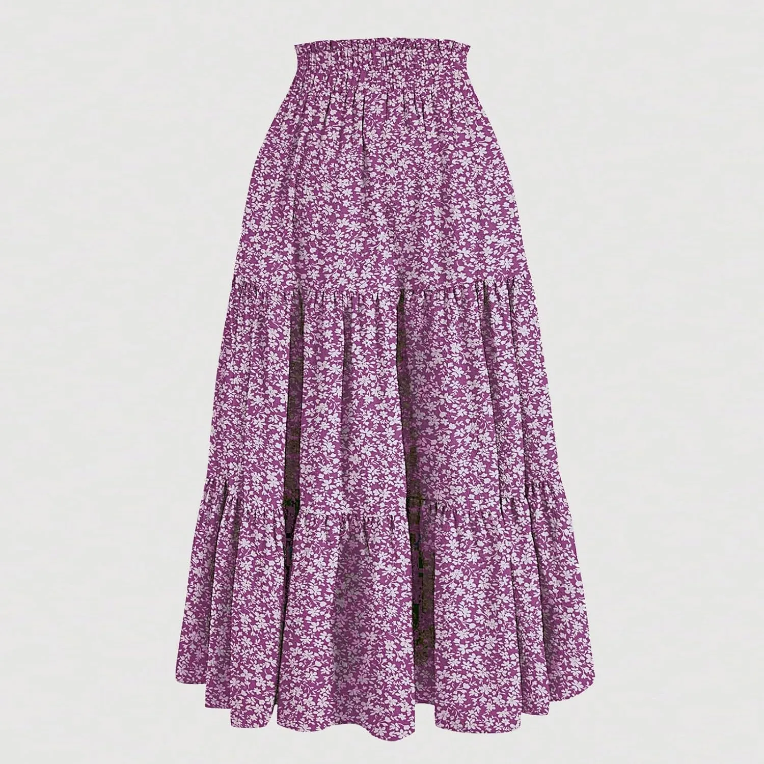 Floral Midi Skirts for Women Summer Flowy Tiered Skirt Drawstring Summer Knee Length A Line Skirts with Pockets