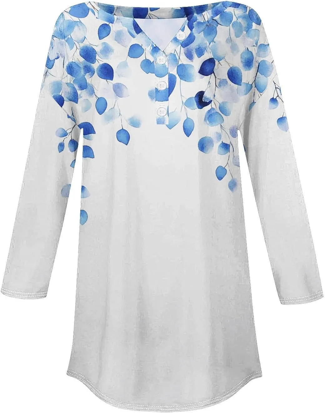 Floral Print 3/4 Length Sleeve Womens Tops 2025 Summer Henley Buttons V Neck Shirts Trendy Flowy Tunic Blouse Tees