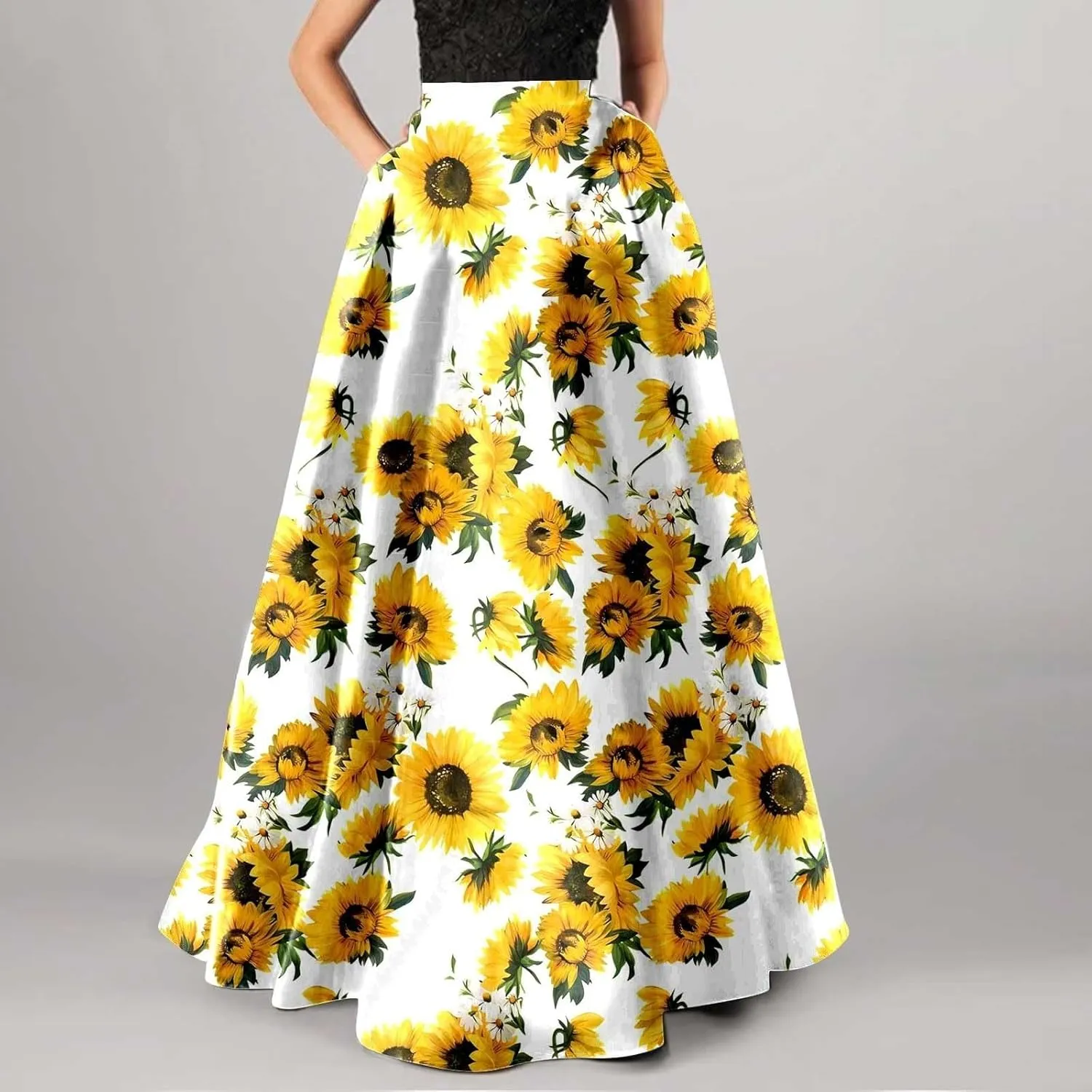 Floral Printed Maxi Skirts for Women High Waisted Long Skirts Boho Floor Length Flowy A Line Maxi Skirt with Pockets