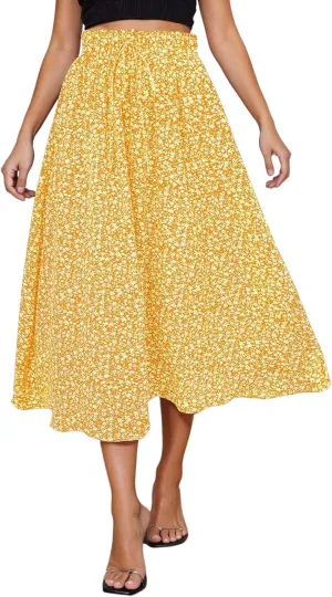 Floral Skirts for Women Midi Length Drawstring High Waisted Flowy Maxi Skirt Lightweight A Line Midi Skorts Trendy
