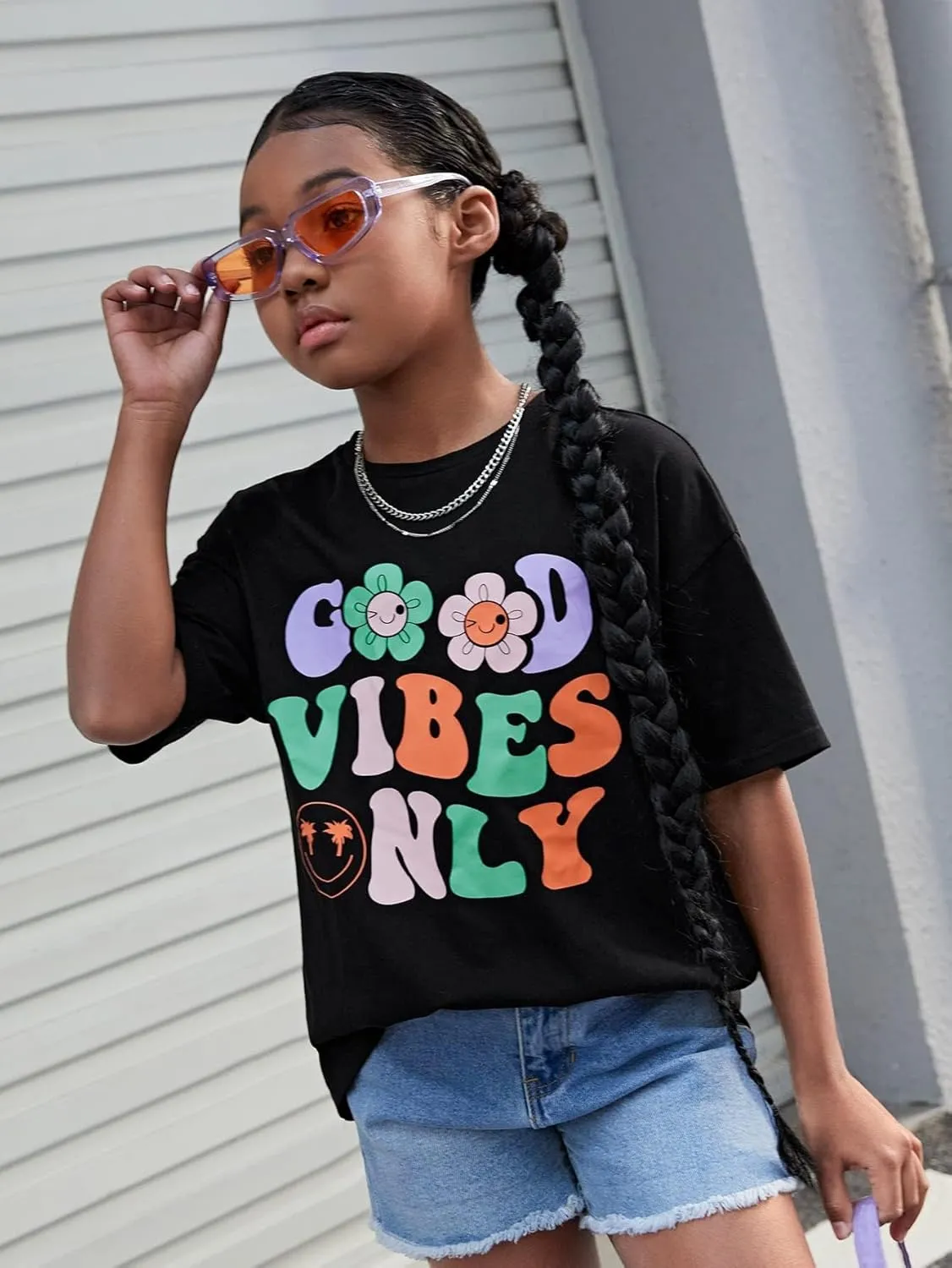 Flower Girl Shirt Graphic Tees Cute Preppy Shirts Kids Letter Print T Shirt Fun Summer Cotton Youth Soft Tops