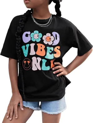 Flower Girl Shirt Graphic Tees Cute Preppy Shirts Kids Letter Print T Shirt Fun Summer Cotton Youth Soft Tops