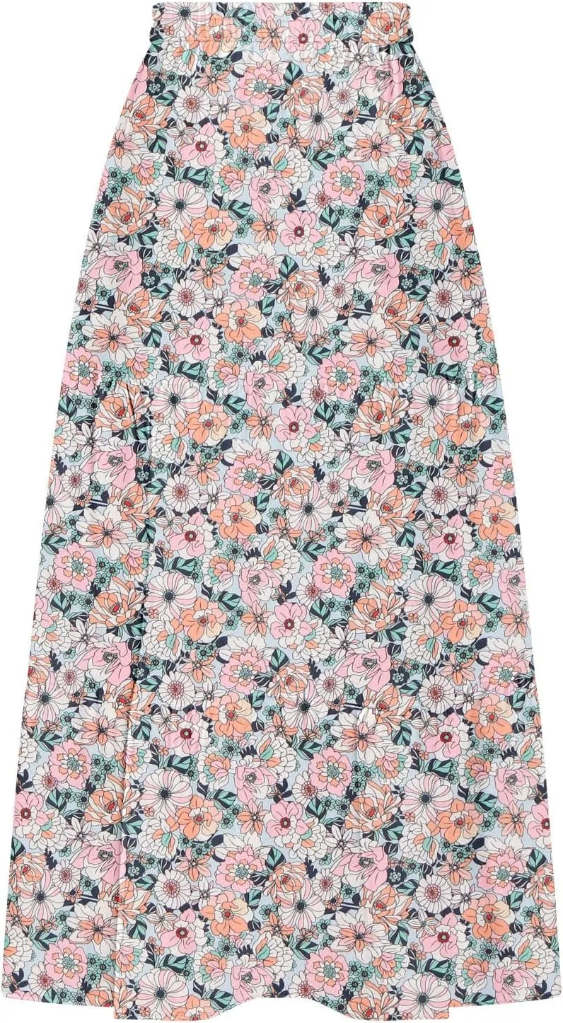 Flowy Maxi Skirts for Women A Line Boho Skirt with Split Tiered Midi Skirt High Waisted Long Skirt Floral Skirts