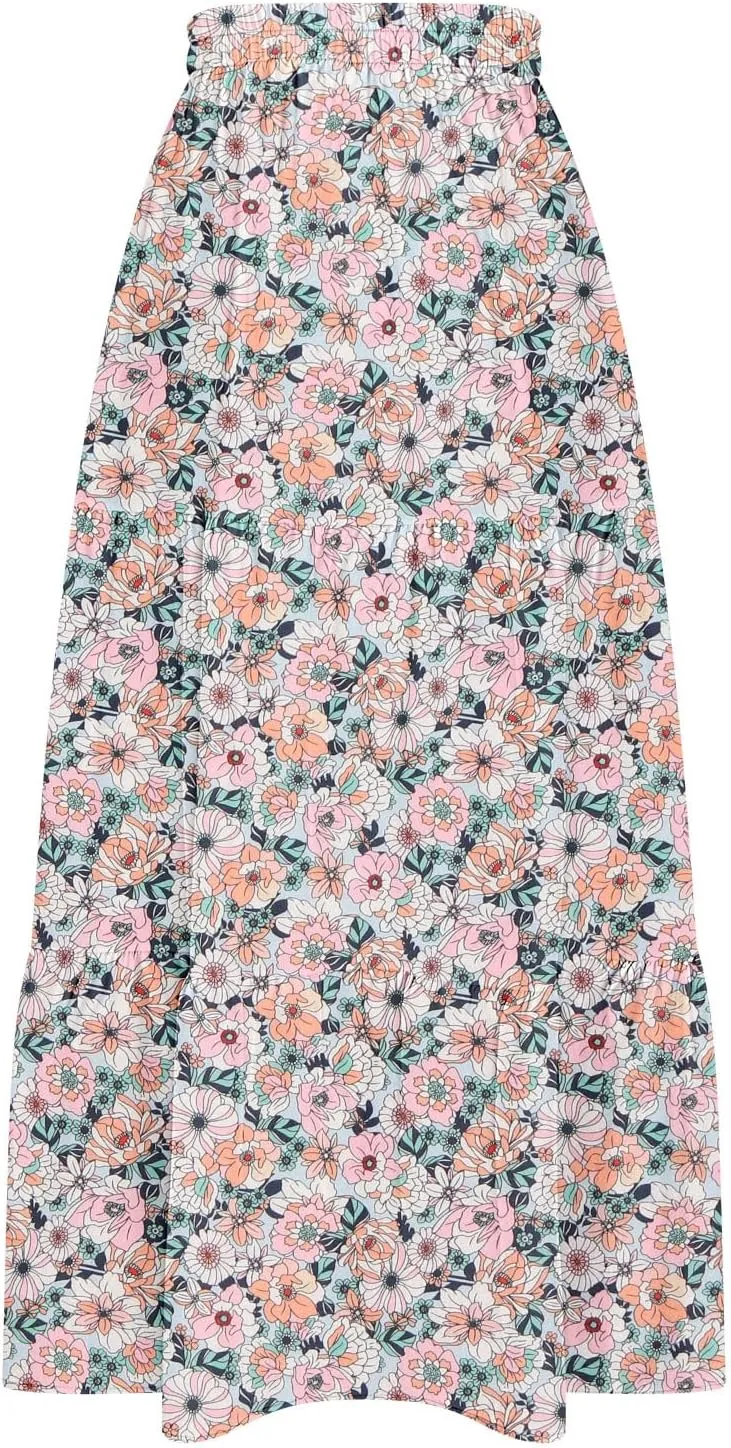 Flowy Maxi Skirts for Women A Line Boho Skirt with Split Tiered Midi Skirt High Waisted Long Skirt Floral Skirts