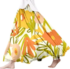 Flowy Skirts for Women Linen Tiered Ruffle Floral Long Skirt Flowy Summer 2025 High Waist Boho A Line Maxi Skorts