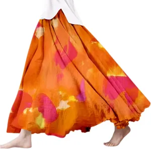 Flowy Skirts for Women Linen Tiered Ruffle Floral Long Skirt Flowy Summer 2025 High Waist Boho A Line Maxi Skorts