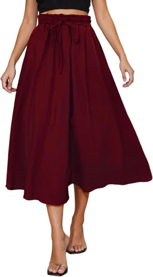 Flowy Skirts with Pockets for Women Long Midi Length Casual Skirt for Beach Party Holiday Drawstring Maxi Summer Skorts