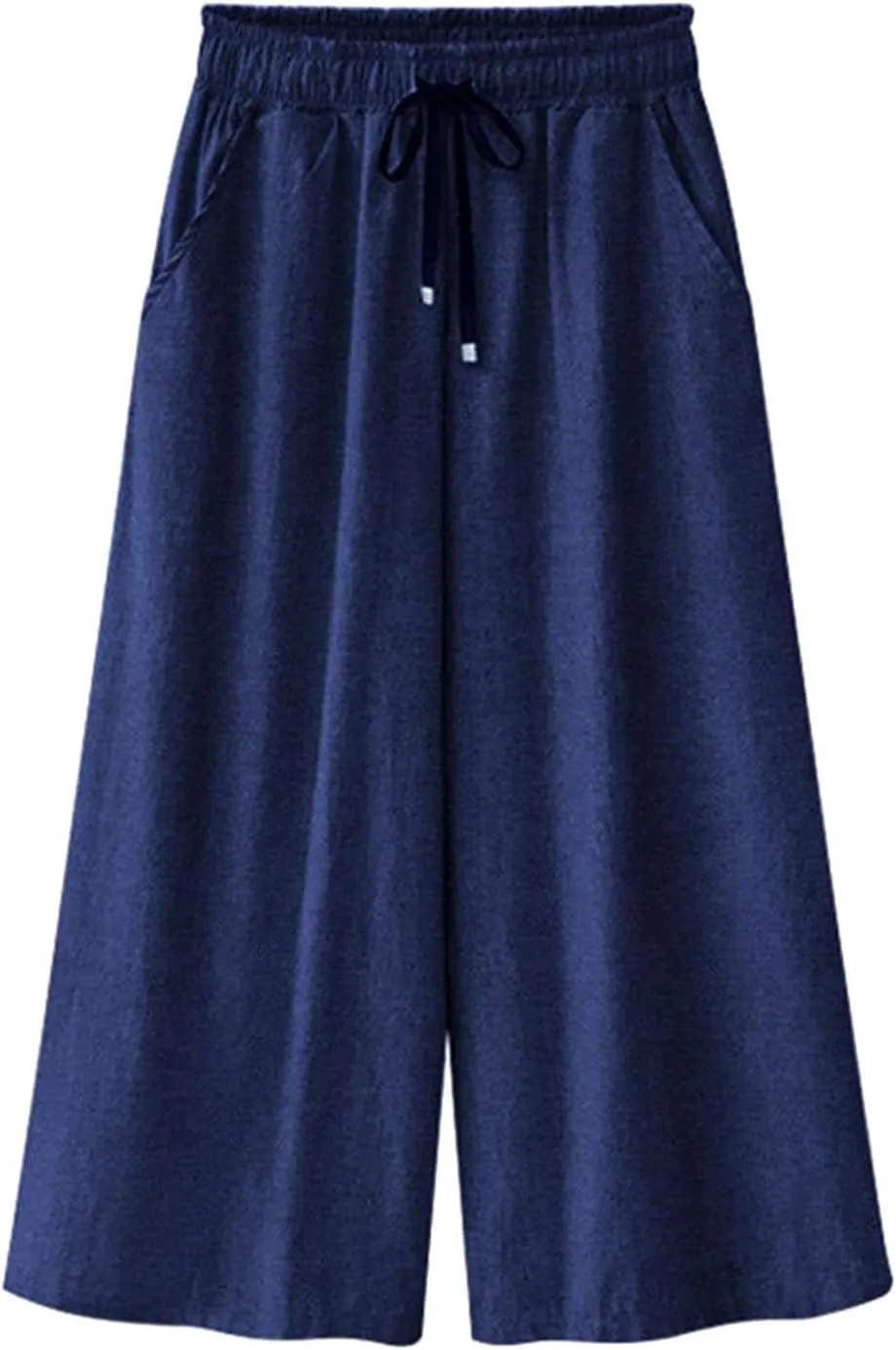 FZYLQY Women Elastic Waist Wide Leg Capris Pants 2024 Summer Cropped Denim Pants Loose Fit Jeans Palazzo Culottes with Pocket
