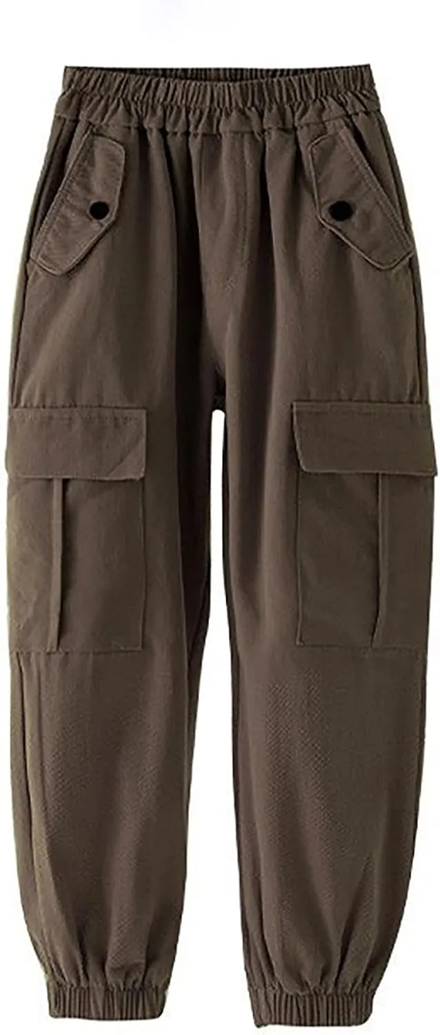 Girls Cargo Pants Baggy Y2k Kids Elastic Waist Casual Ruched Cargo Pants Multiple Pockets Jogger Y2k