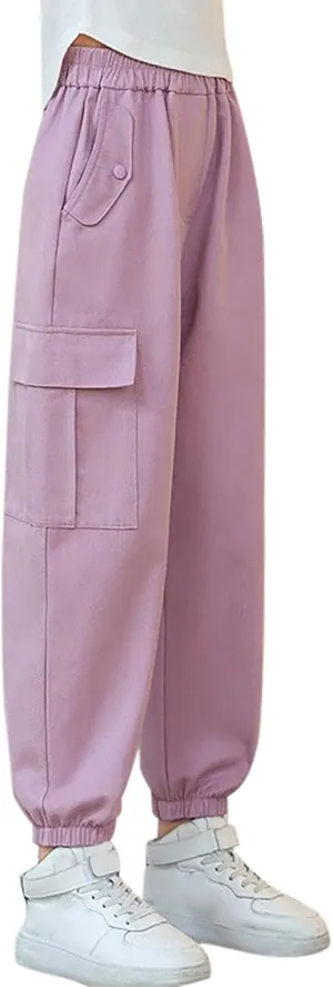 Girls Cargo Pants Baggy Y2k Kids Elastic Waist Casual Ruched Cargo Pants Multiple Pockets Jogger Y2k