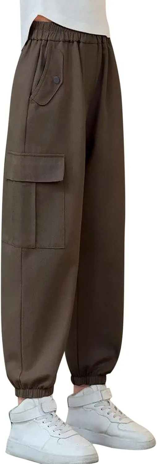 Girls Cargo Pants Baggy Y2k Kids Elastic Waist Casual Ruched Cargo Pants Multiple Pockets Jogger Y2k