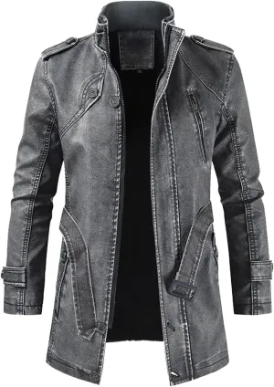 GOKKILRW Mens Retro Faux Pu Leather Long Trench Coat Hip Hop Steampunk Gothic Motorcycle Biker Jacket Overcoat Windbreaker