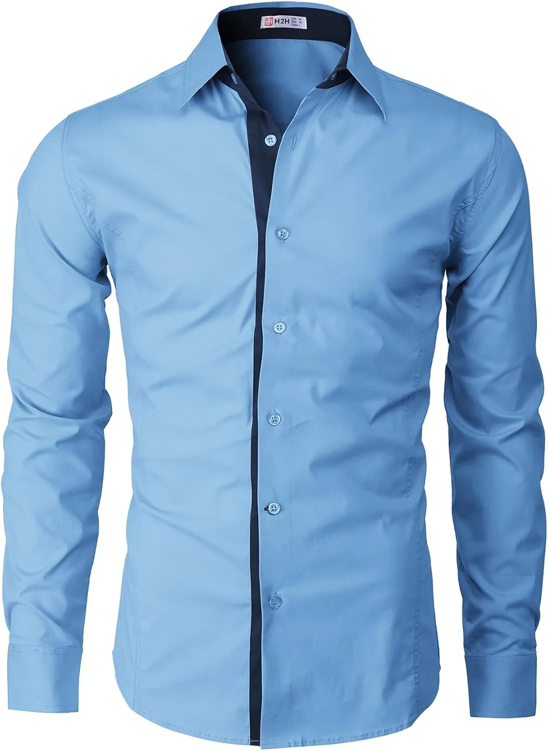 H2H Mens Slim Fit Dress Shirts Stretch Long Sleeve Basic Formal Shirts Solid Business Casual Button Down Shirts