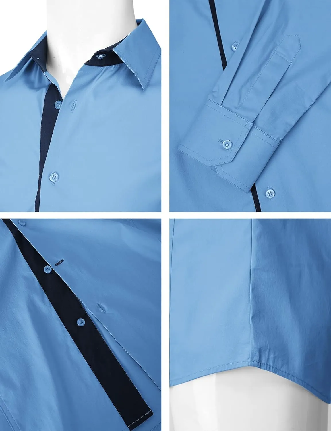 H2H Mens Slim Fit Dress Shirts Stretch Long Sleeve Basic Formal Shirts Solid Business Casual Button Down Shirts