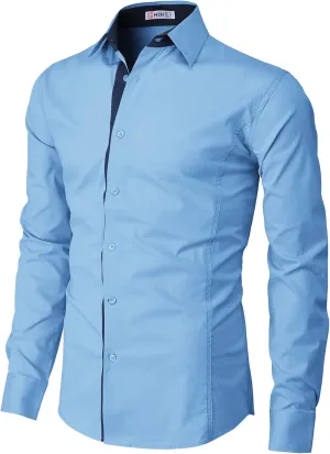 H2H Mens Slim Fit Dress Shirts Stretch Long Sleeve Basic Formal Shirts Solid Business Casual Button Down Shirts