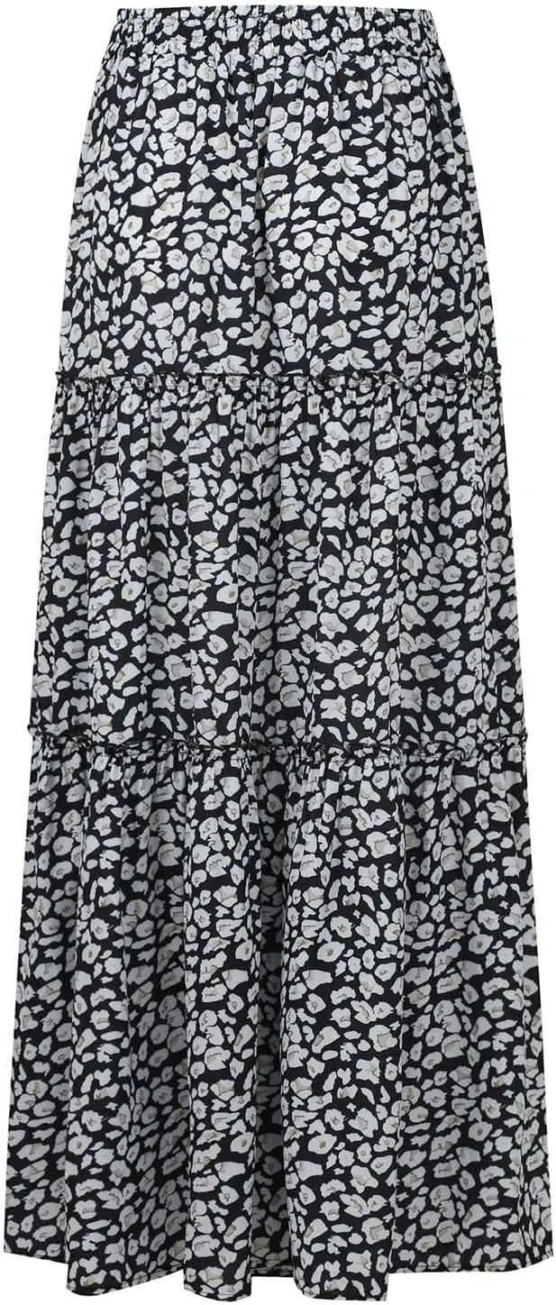 High Waisted Maxi Skirts for Women Summer Elastic A Line Skirts Vacation Layered Tiered Long Skirt with Pockets