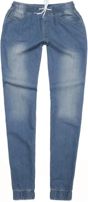 hlysgo Women Pull On Denim Joggers High Waist Stretch Drawstring Jeans with Pocket Casual Baggy Straight Jeans Trousers