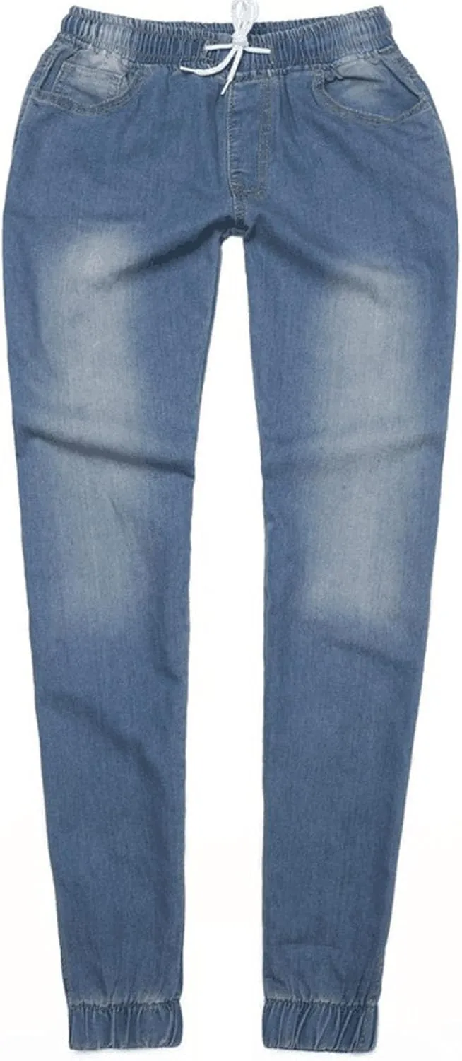 hlysgo Women Pull On Denim Joggers High Waist Stretch Drawstring Jeans with Pocket Casual Baggy Straight Jeans Trousers