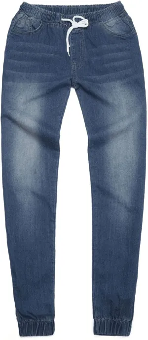 hlysgo Women Pull On Denim Joggers High Waist Stretch Drawstring Jeans with Pocket Casual Baggy Straight Jeans Trousers